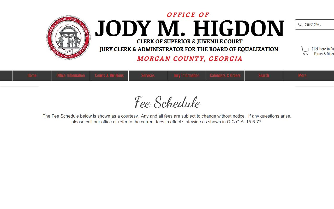 Morgan County Clerk of Superior and Juvenile Court records fee schedule