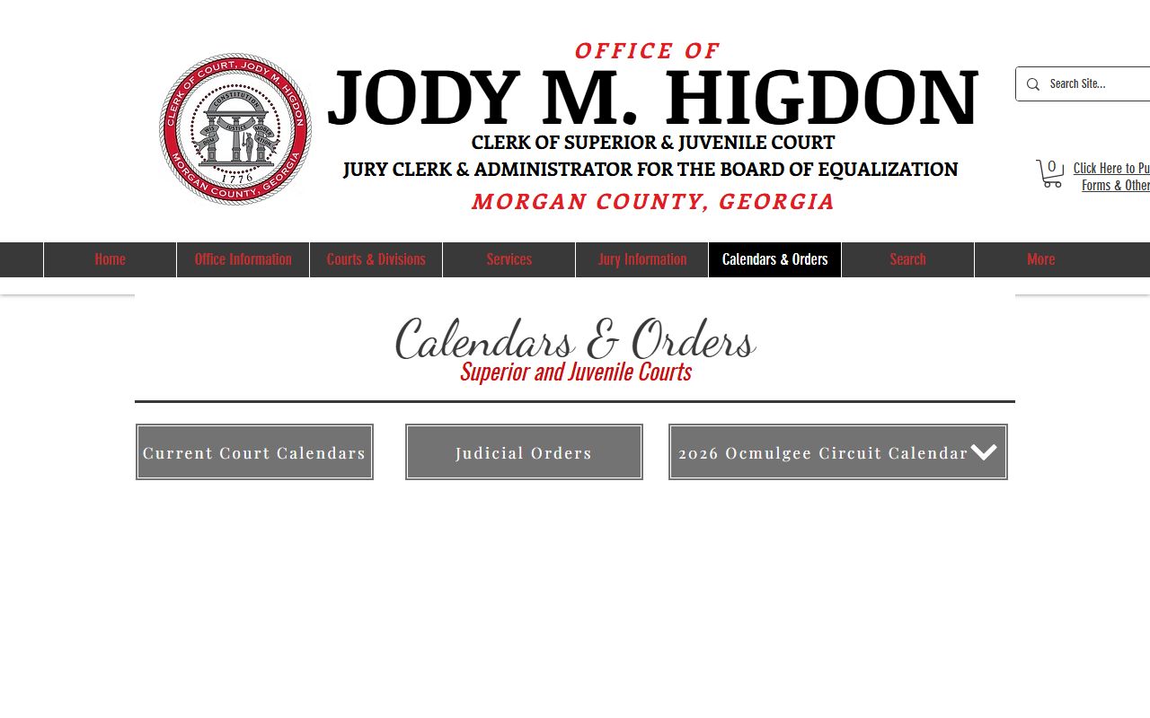 Morgan County court dockets clerk calendar and orders page