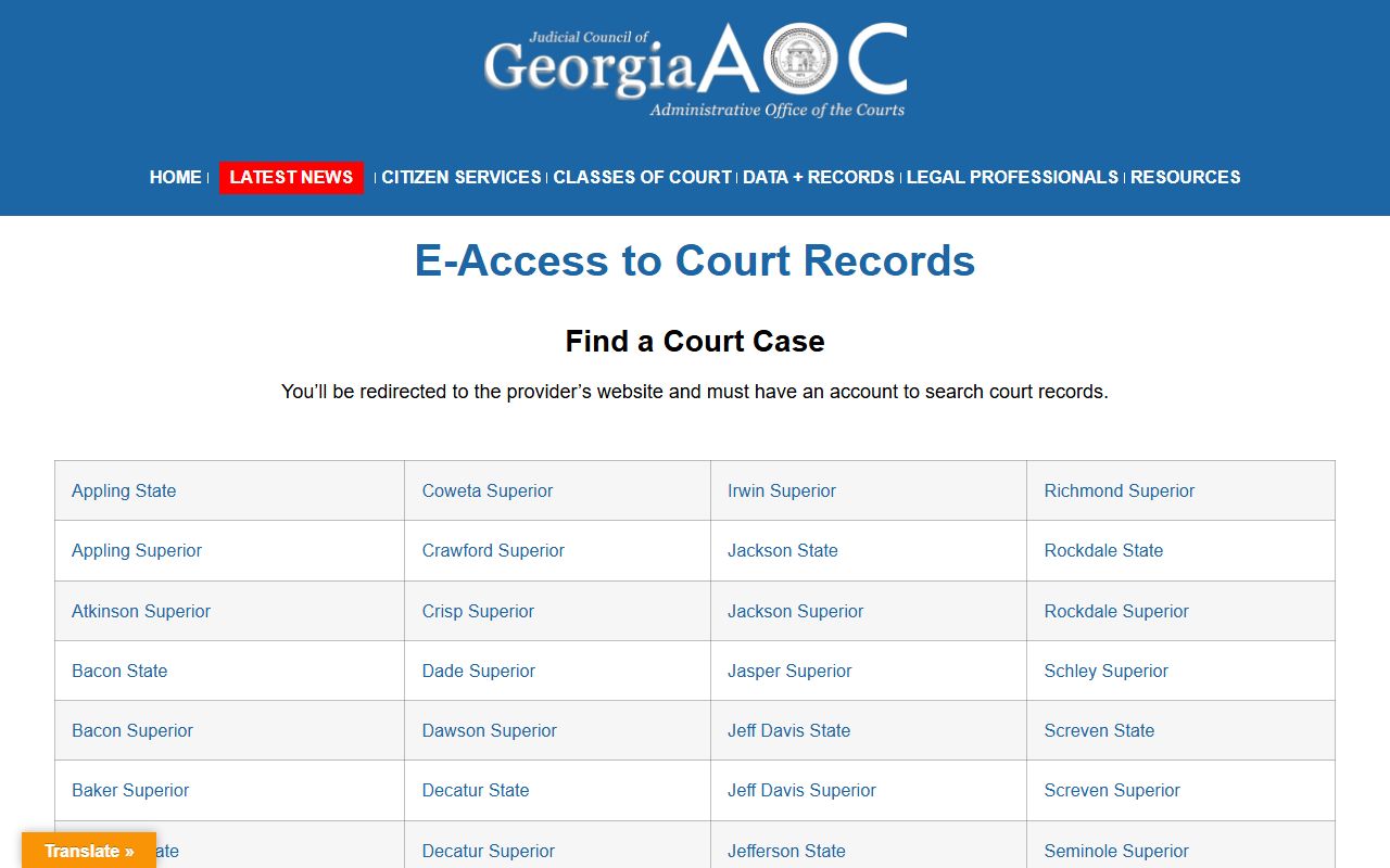 Morgan County court records Georgia Courts E-Access page