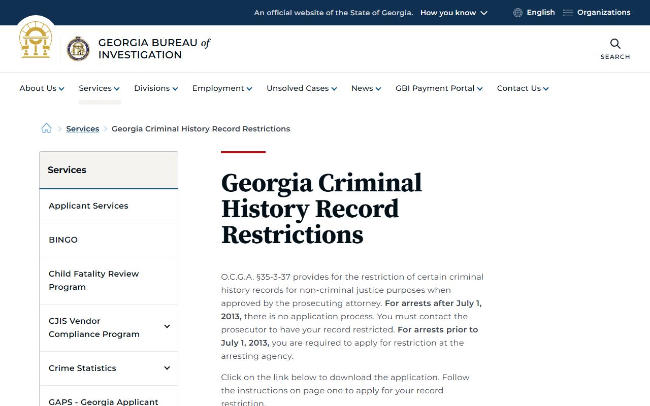 Morgan County criminal court records GBI record restriction page