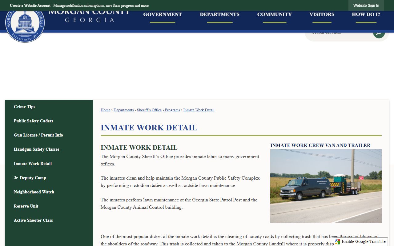 Morgan County inmate search inmate work detail page