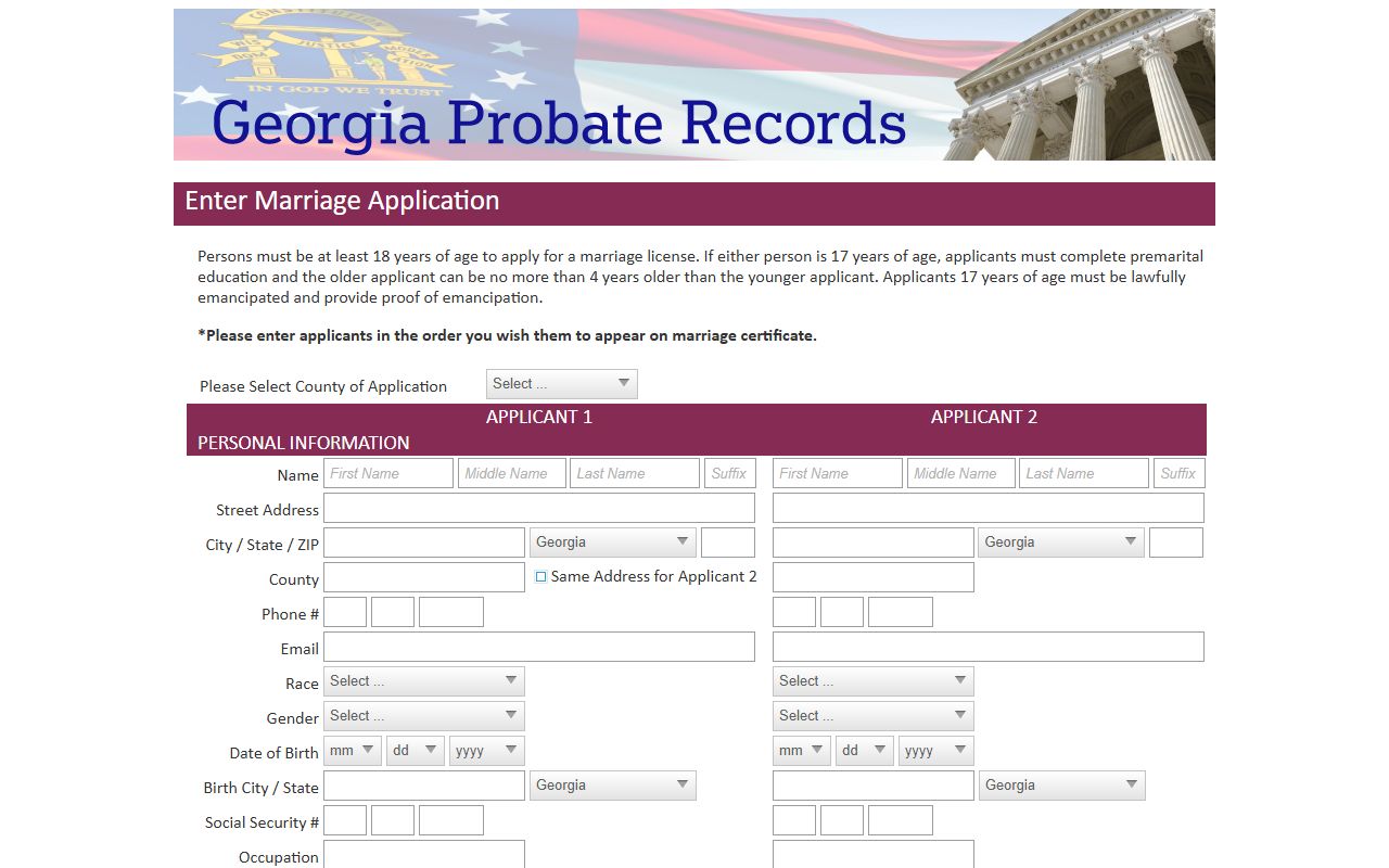 Morgan County probate records marriage application portal